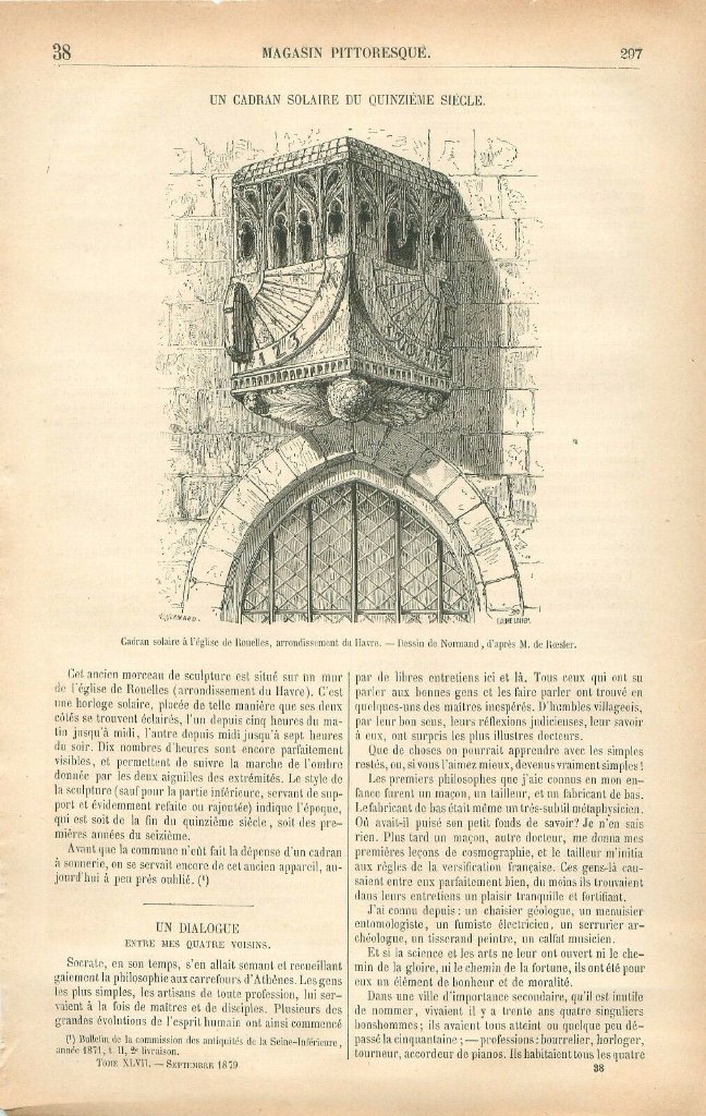 Cadran Solaire Eglise de Rouelles à Rouen Seine-Maritime GRAVURE OLD PRINT 1879.jpg